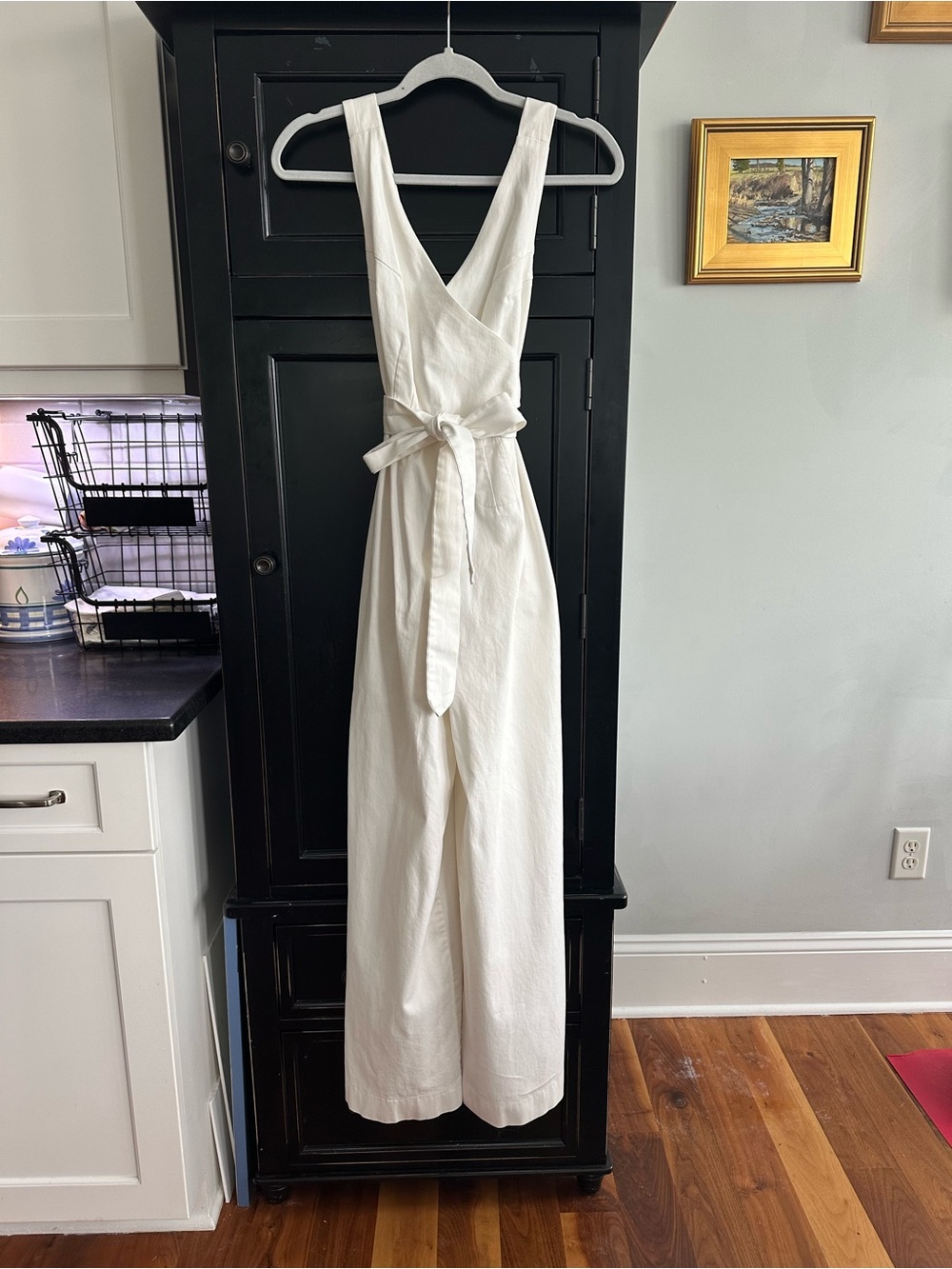 Anthropologie White Sleeveless Cross-Front Jumpsuit with Tie Waist